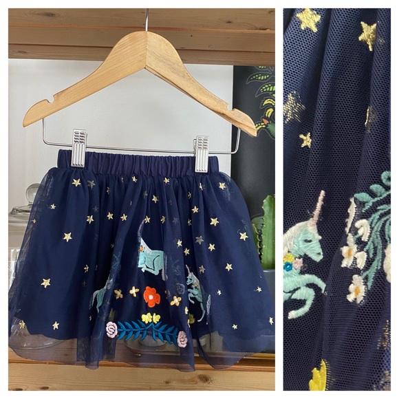 Hanna Andersson Other - Hanna Andersson Navy Blue Colorful Embroidered Pegasus Unicorn Tulle Skirt